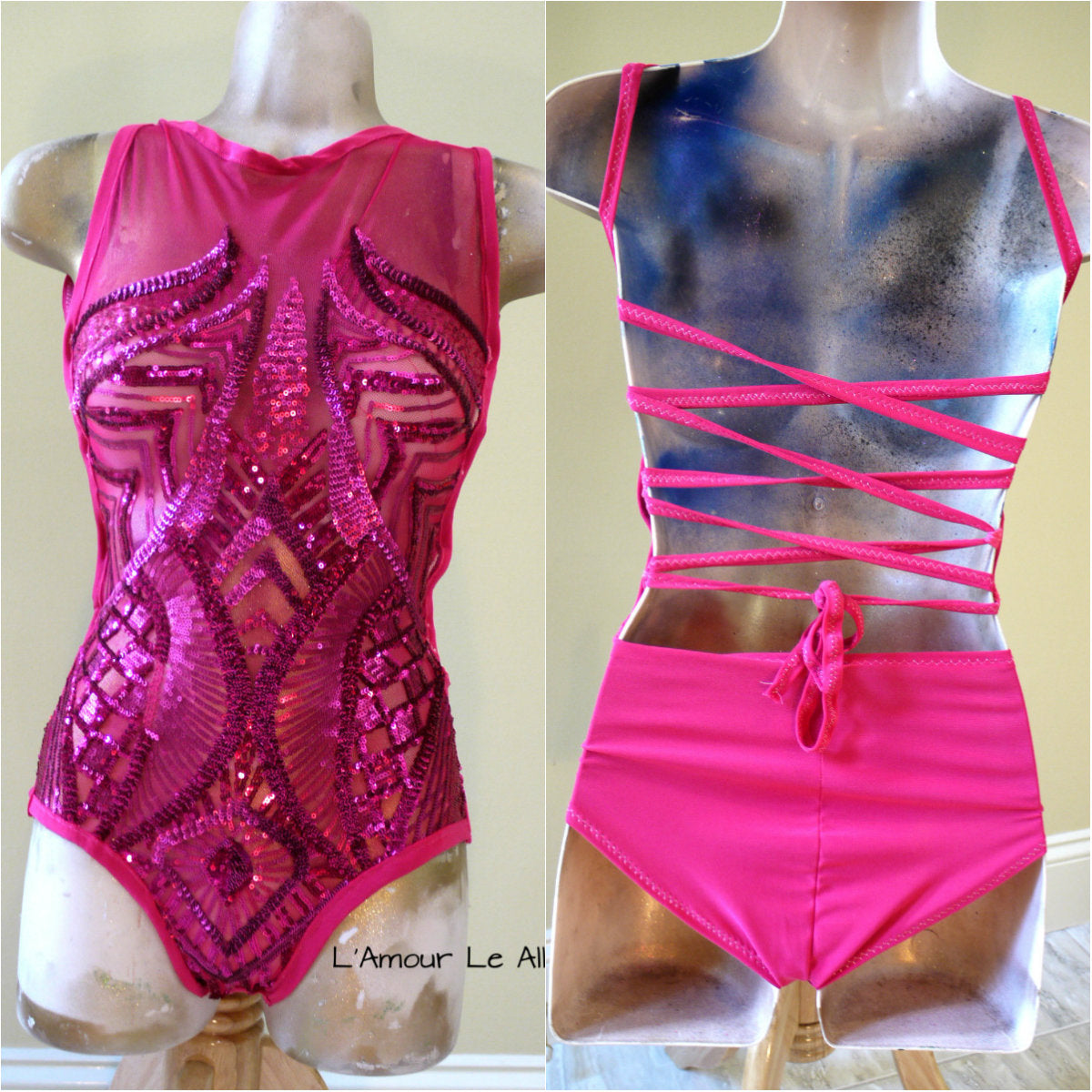 Hot Pink Iridescent Sequin Mesh Monokini