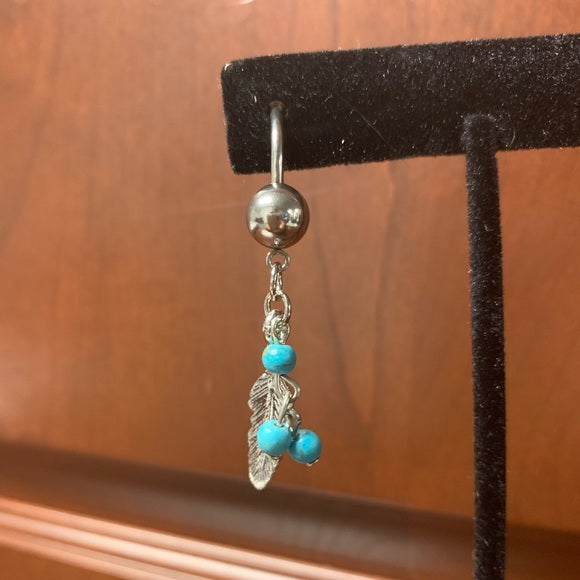 Turquoise Stone Feather Belly Button Ring Navel Body Piercing Gift Present