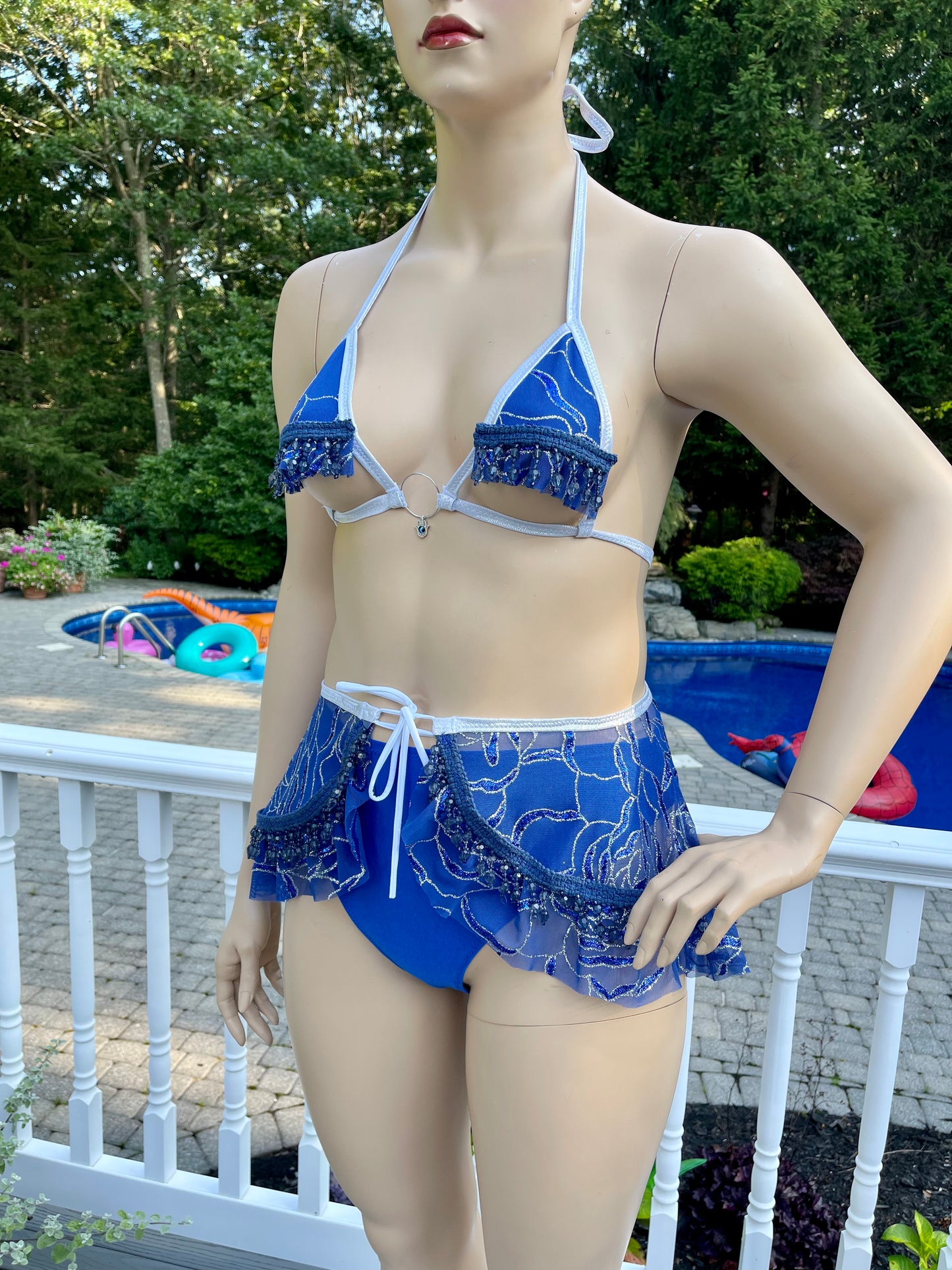 Blue and Silver Glitter Marble 3 Piece set with Ruffles