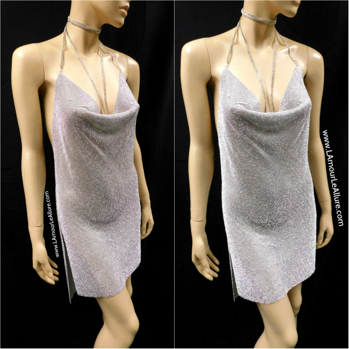 Silver Sexy Luxury Party Metal Crystal Diamond Chain Halter Dress - Backless