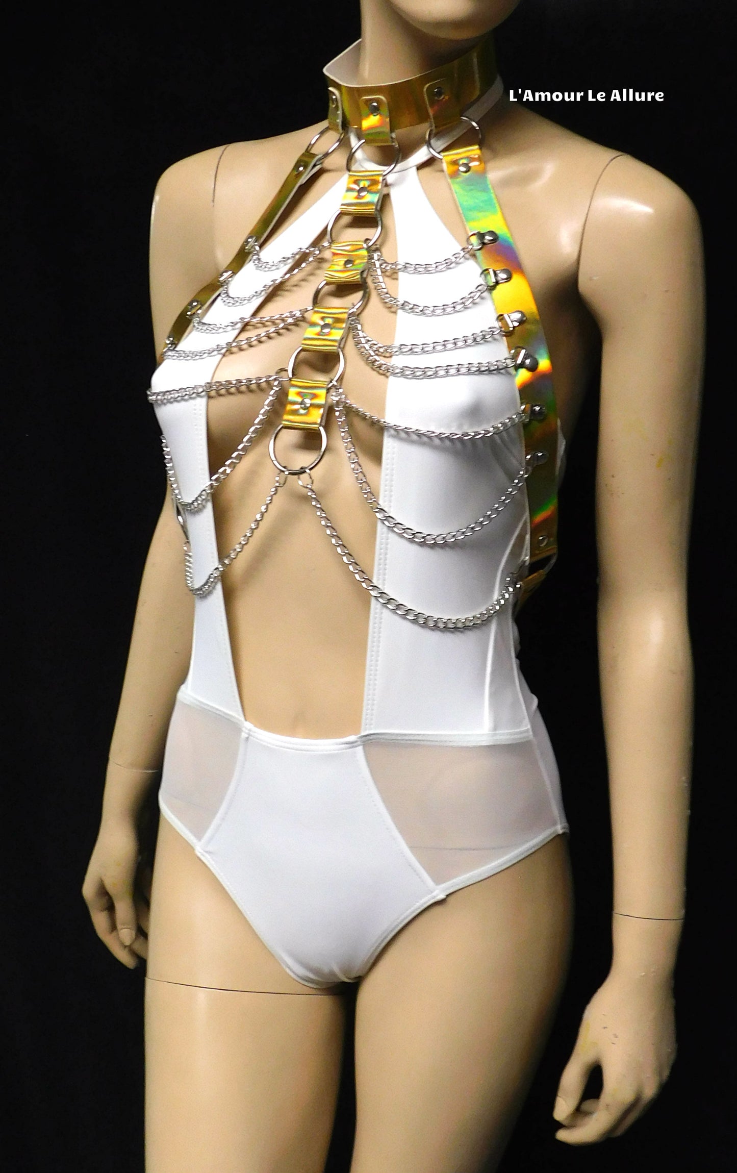 Holographic Gold Body Harness with Silver Chains