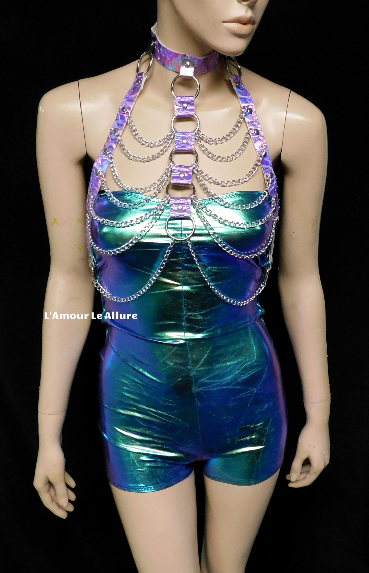 Holographic Lavender Purple Body Harness with Silver Chains