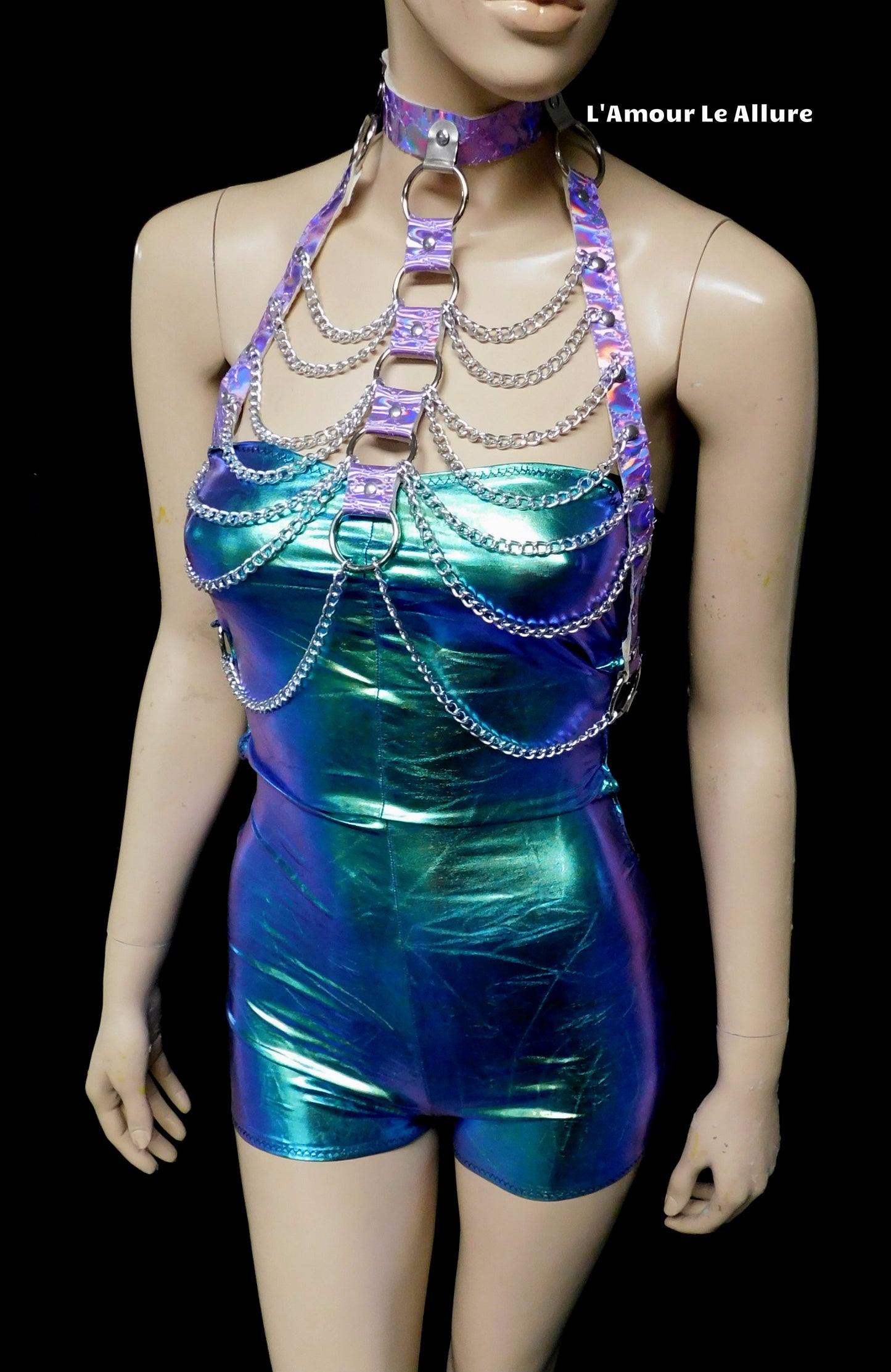 Holographic Lavender Purple Body Harness with Silver Chains