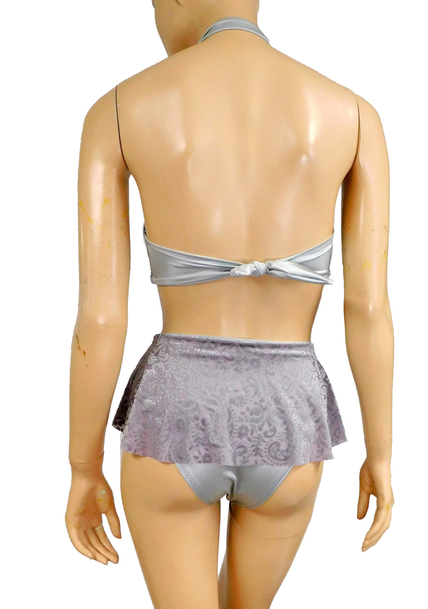Silver Grey Velvet Halter top and High Waist Skirt Panty Bottom Dance Festival Outfit