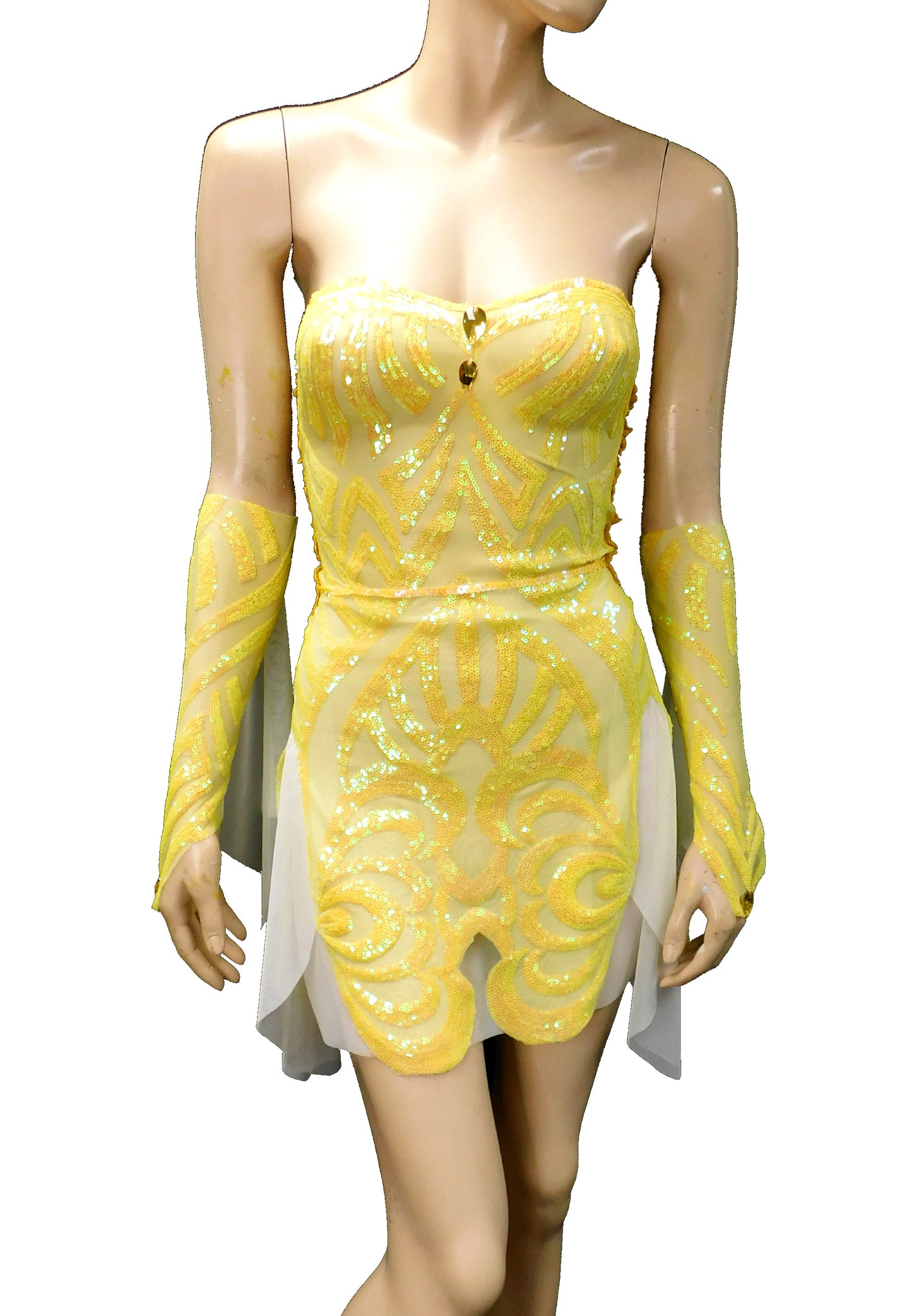 Sunny Yellow Iridescent Sequins Goddess Fairy Dress Dance Festival
