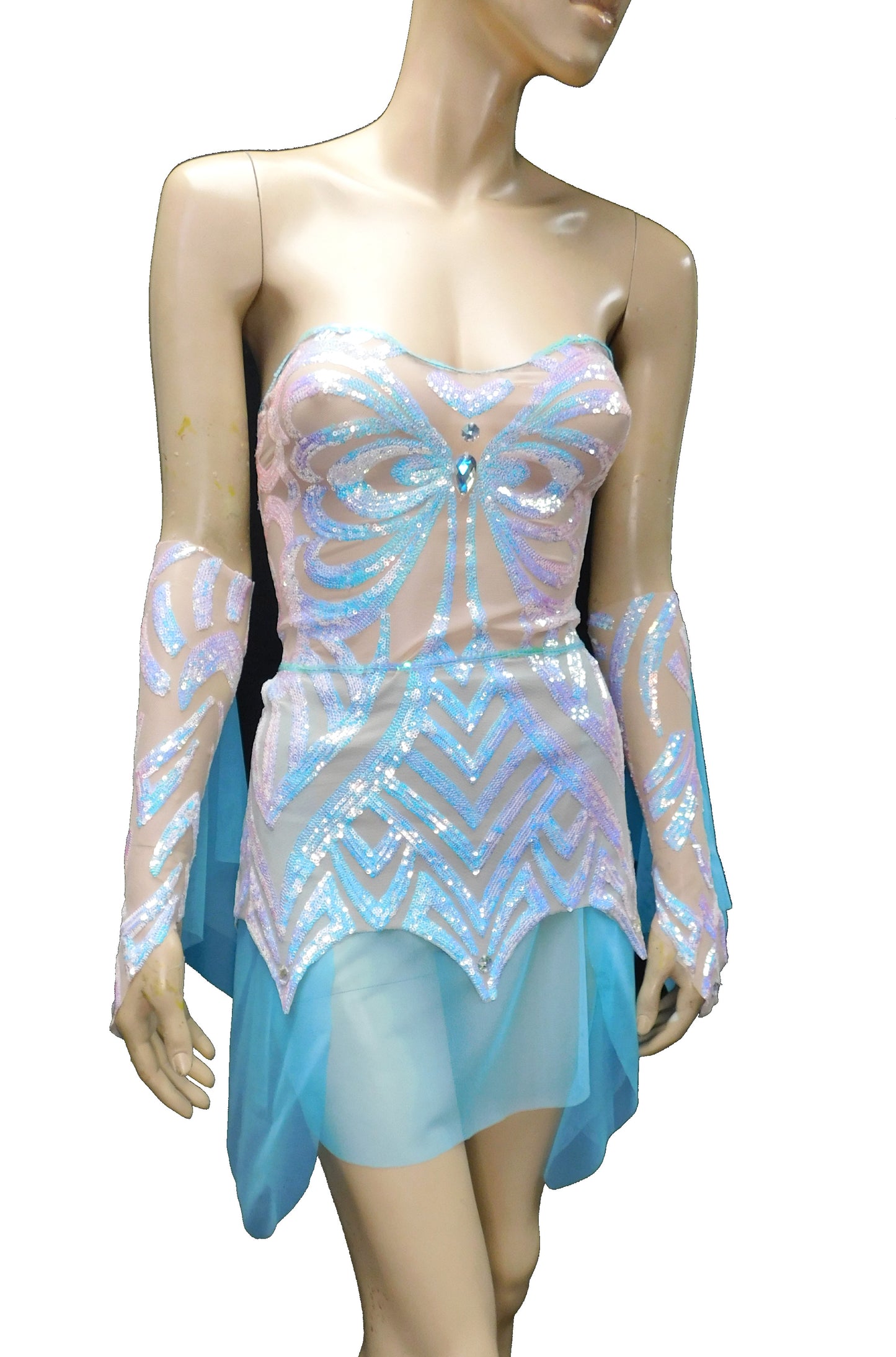 Ice Blue Iridescent Sequins Butterfly Goddess Fairy Dress Dance Festival