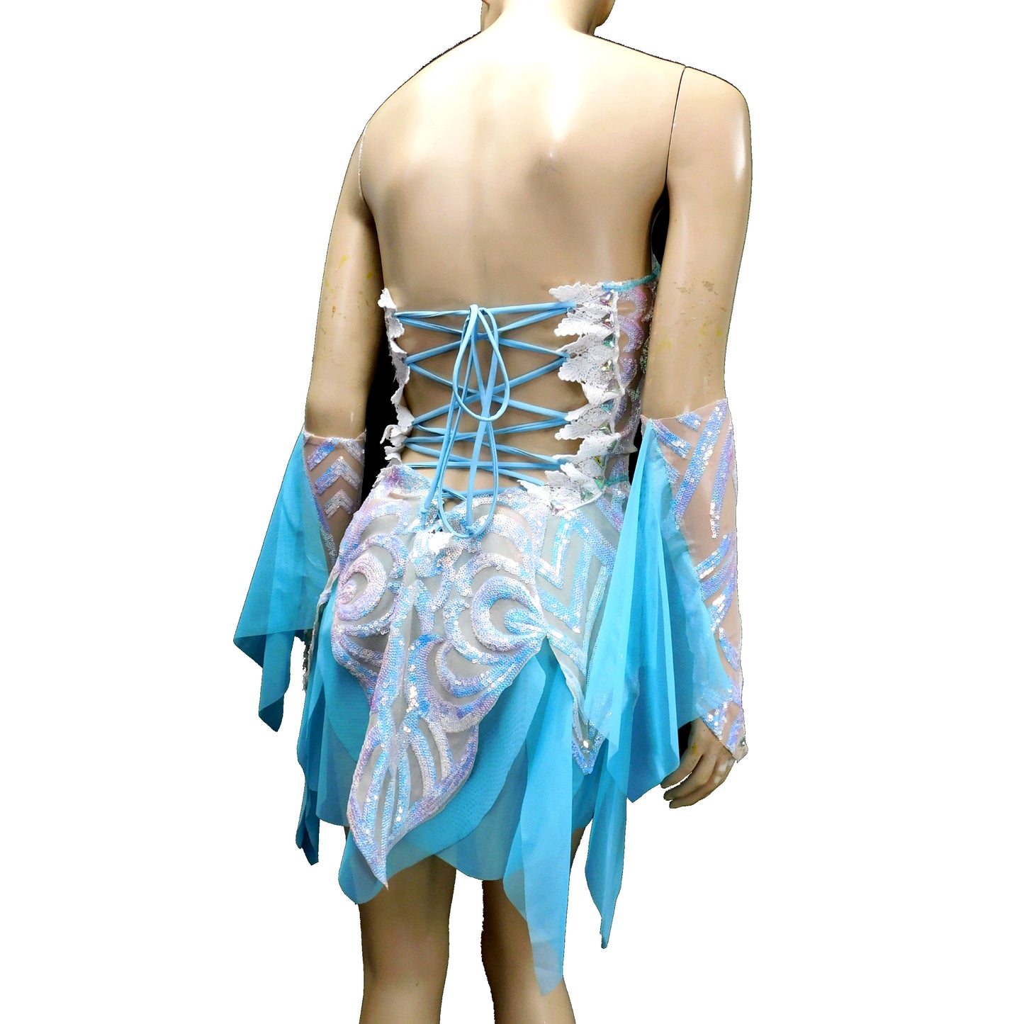 Ice Blue Iridescent Sequins Butterfly Goddess Fairy Dress Dance Festival
