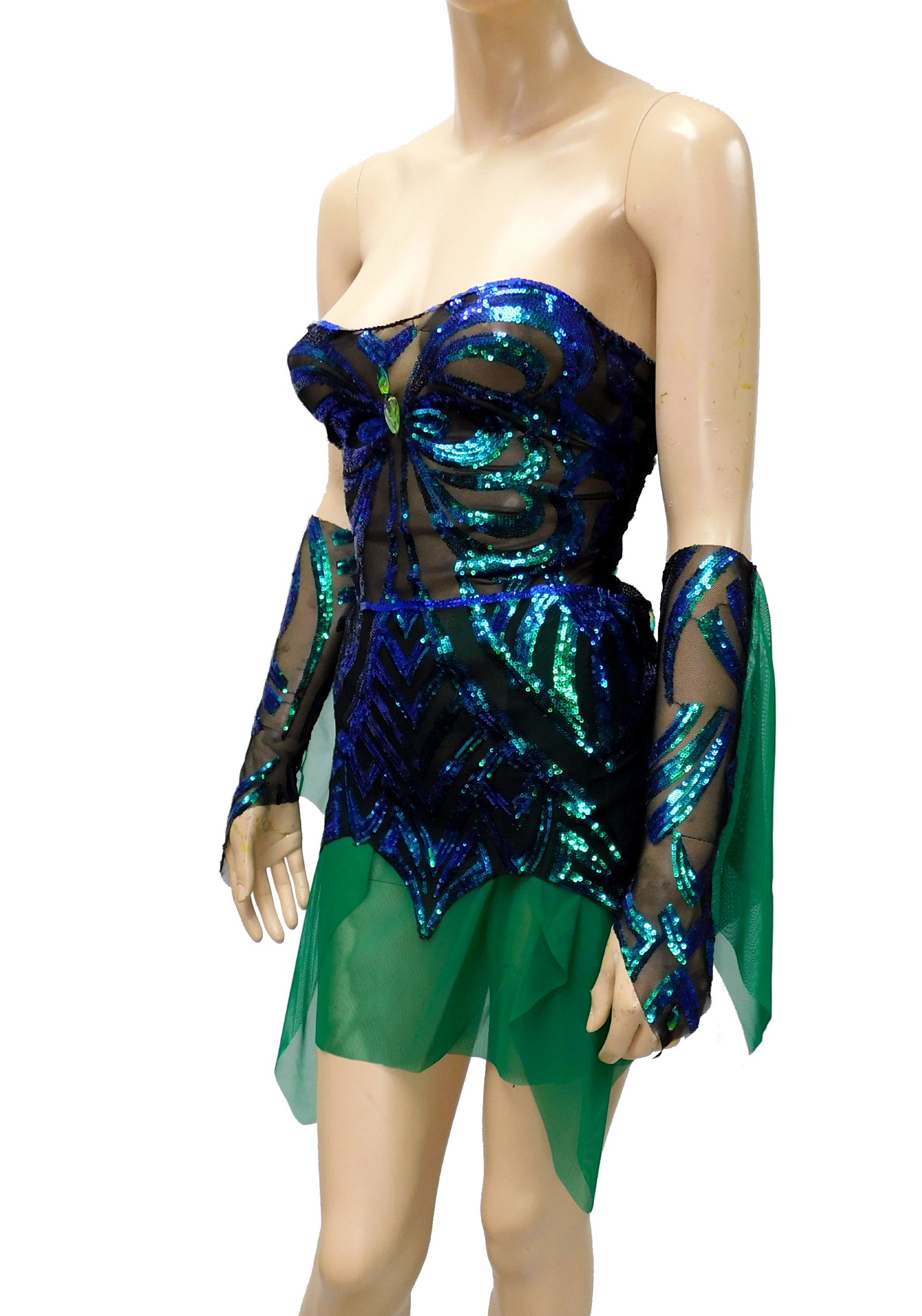 Dark Green and Blue Iridescent Sequins Butterfly Goddess Fairy Dress Dance Festival