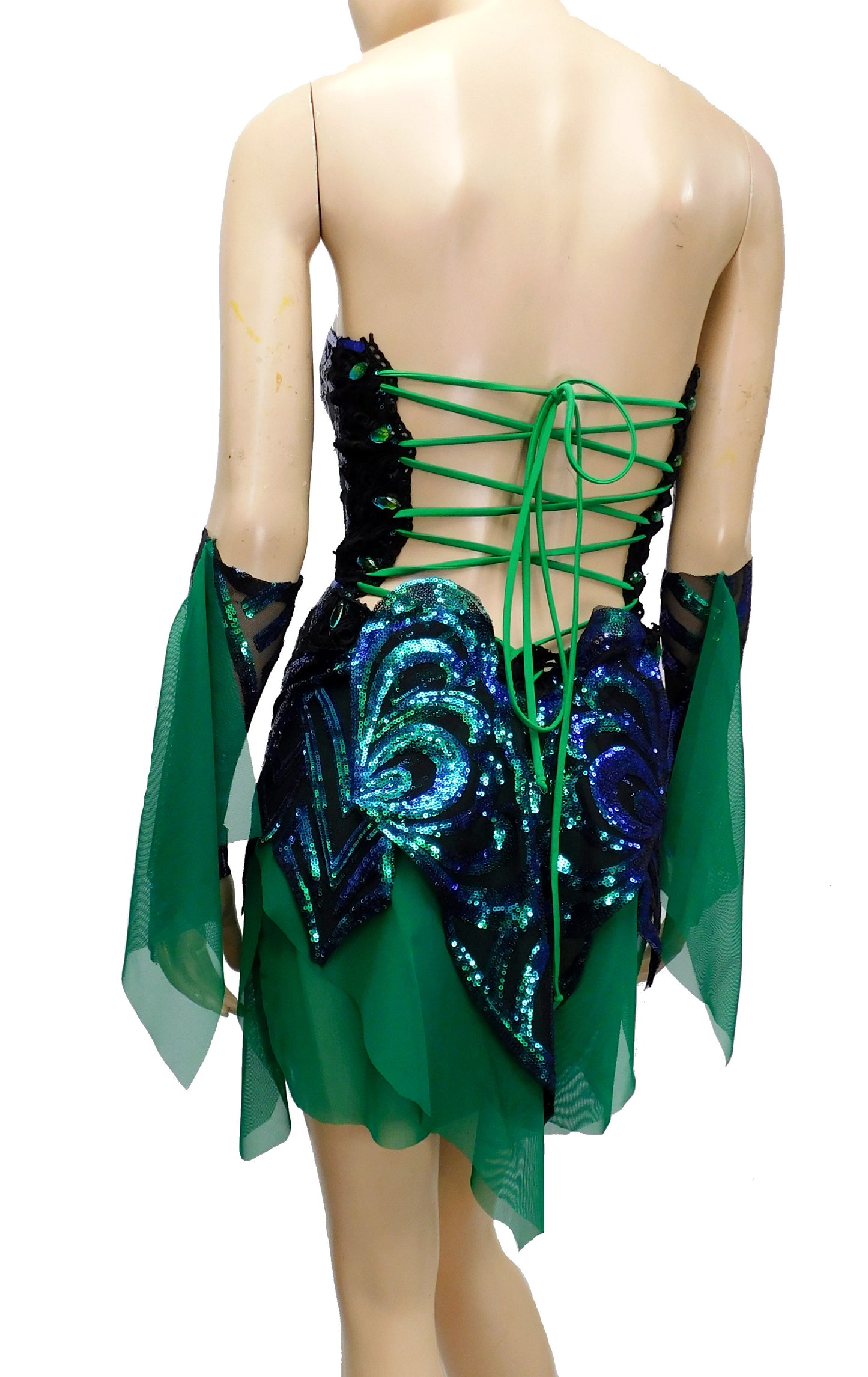 Dark Green and Blue Iridescent Sequins Butterfly Goddess Fairy Dress Dance Festival