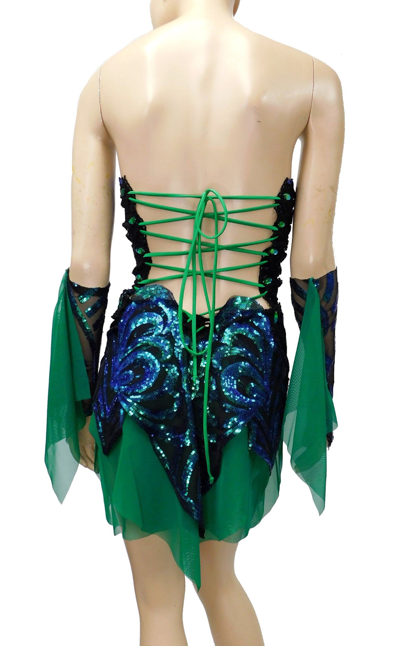 Dark Green and Blue Iridescent Sequins Butterfly Goddess Fairy Dress Dance Festival