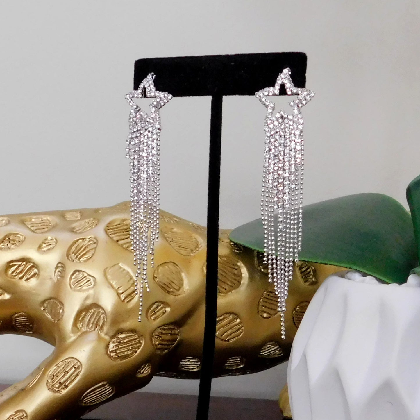 Long Silver Crystal Rhinestone Tassel Star earrings Fashion Jewelry