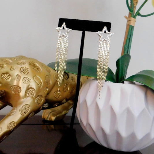 Long Gold Crystal Rhinestone Tassel Star earrings Fashion Jewelry
