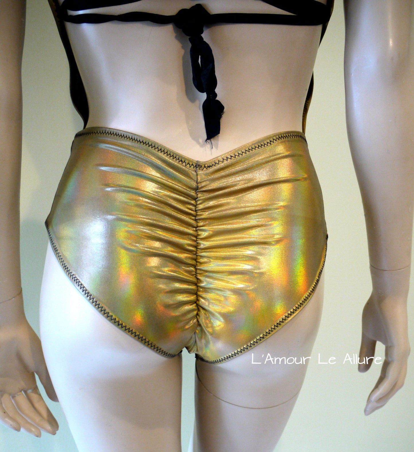 Holographic Leopard Black Gold Monokini Bodysuit