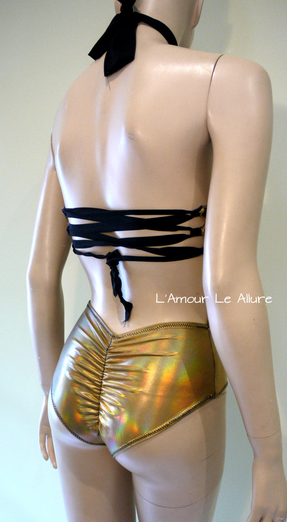 Holographic Leopard Black Gold Monokini Bodysuit