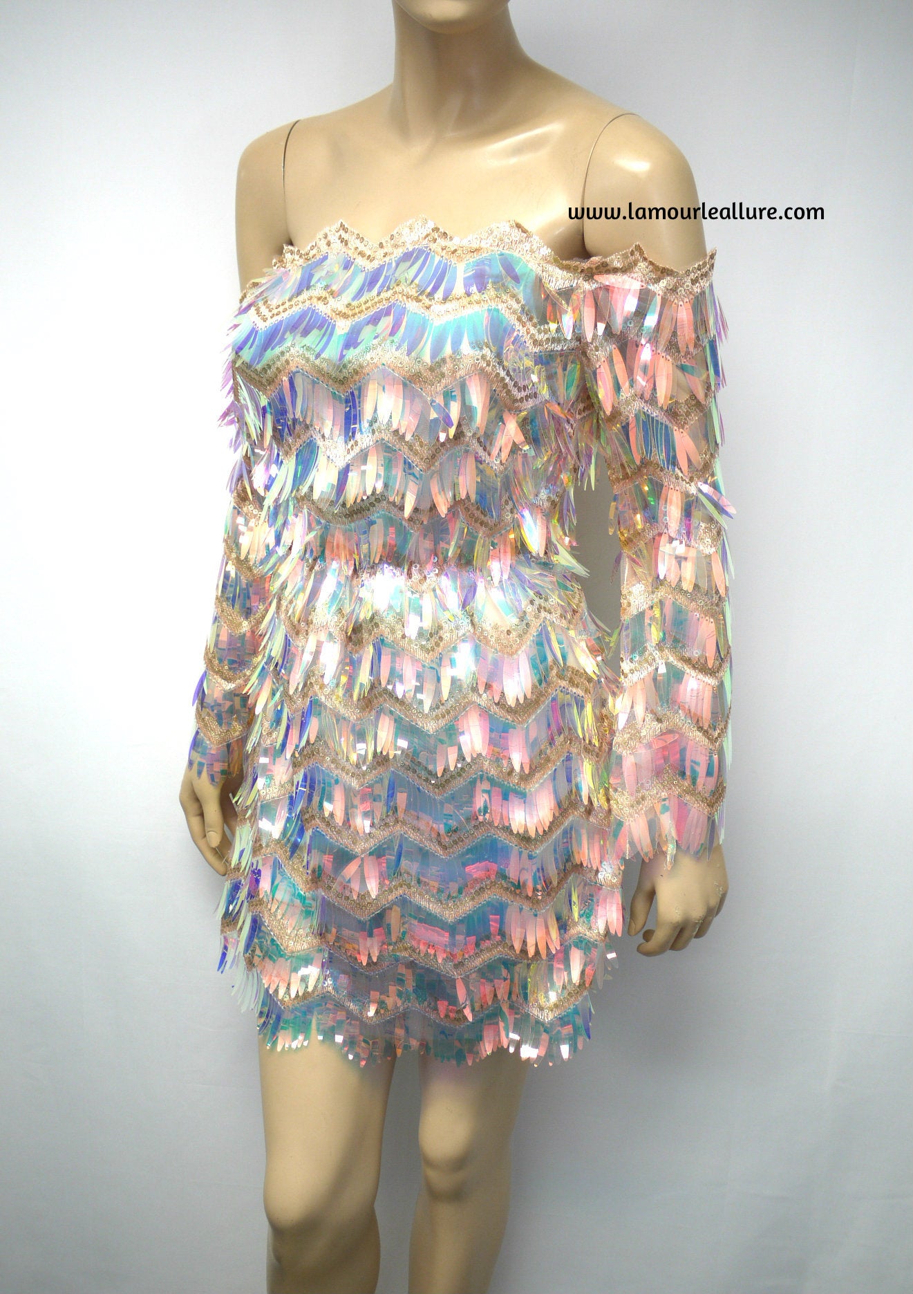 Sexy Luxury Off Shoulder Iridescent Sequin Tassel Fringe Summer