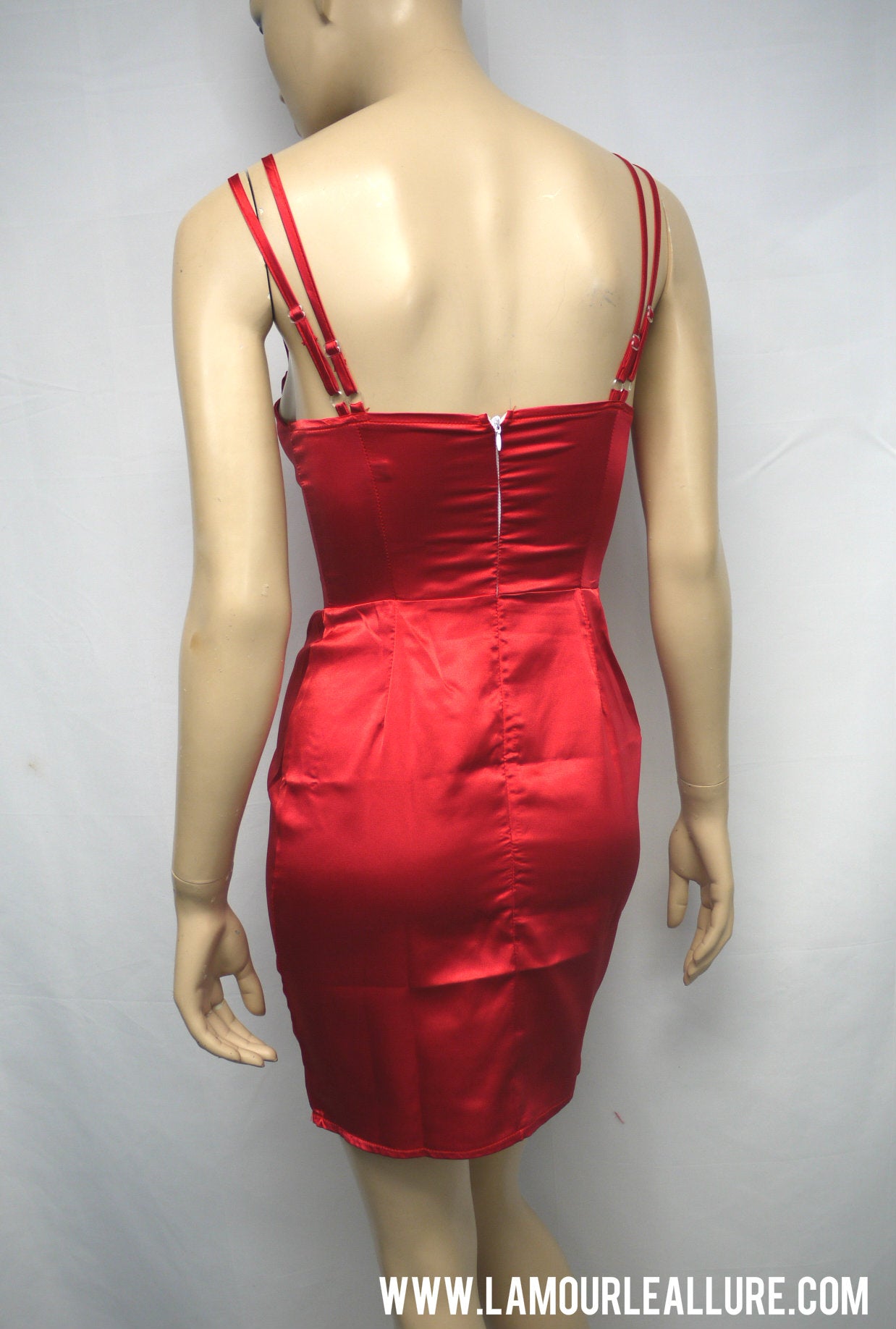 Red Satin Silk Bodycon Cut Out Spaghetti Strap Mini Dress