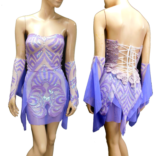 Lavender Purple Iridescent Sequins Goddess Fairy Dress Dance Festival