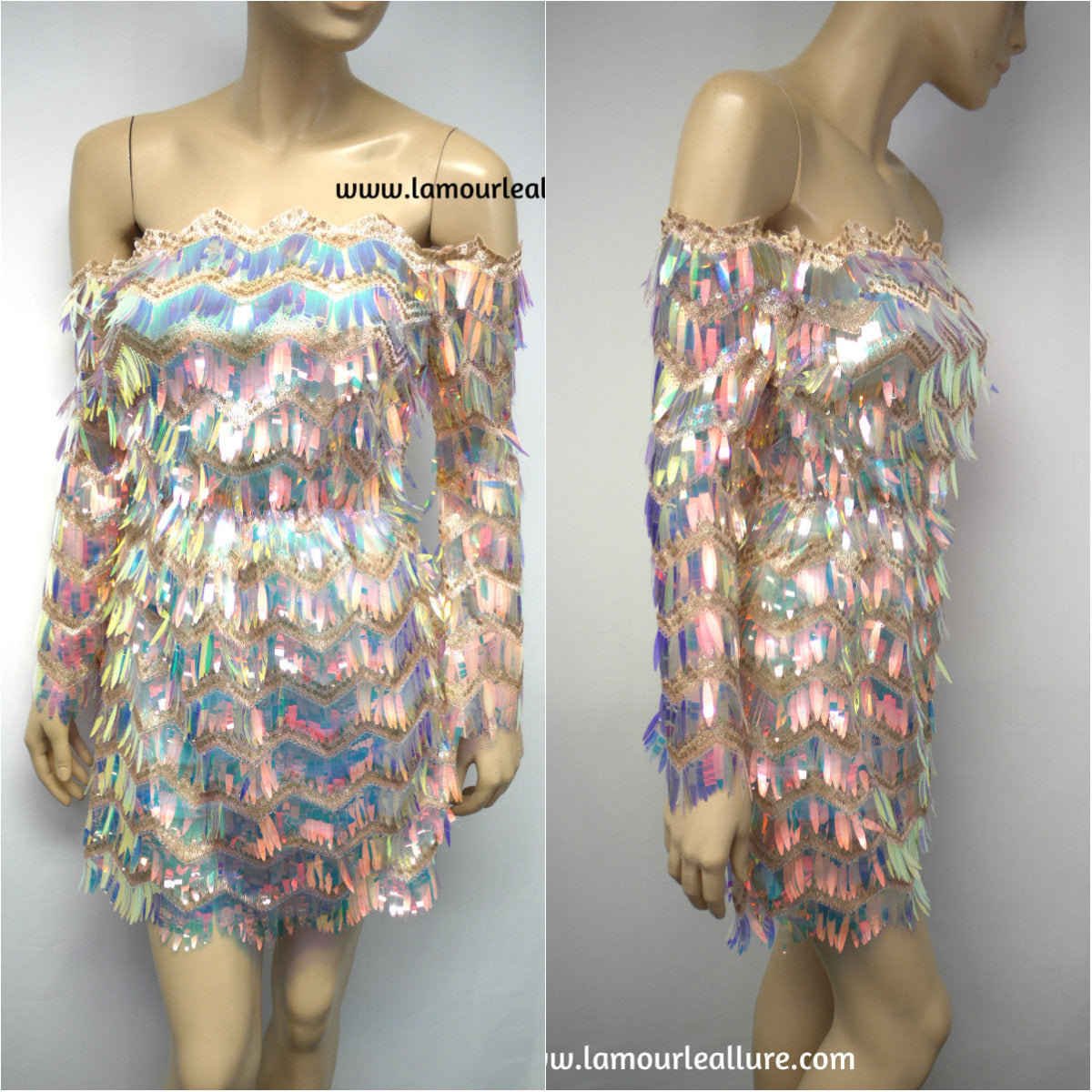 Sexy Luxury Off Shoulder Iridescent Sequin Tassel Fringe Summer Beach Party Mini Dress Romper