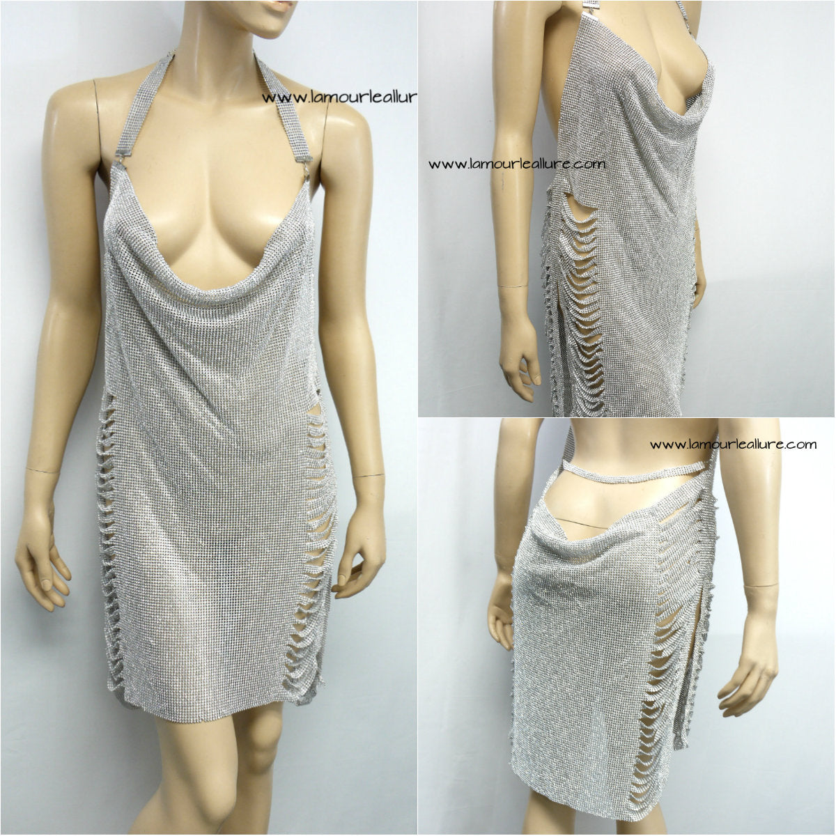 Silver Sexy Luxury Party Metal Crystal Diamond Chain Halter Dress - Backless