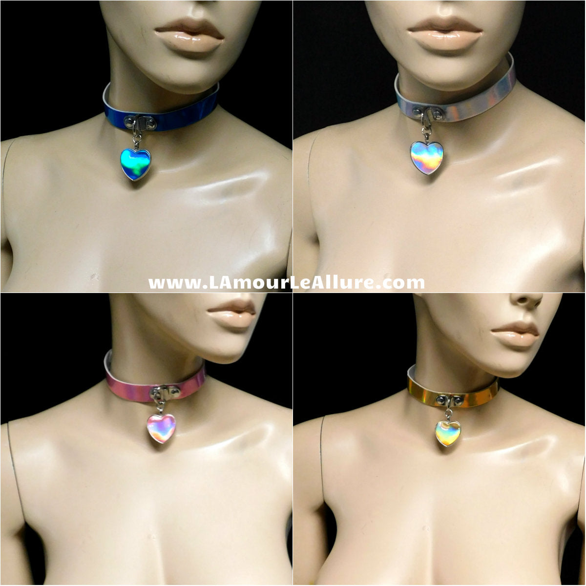 Holographic Choker Necklace with Heart Pendant