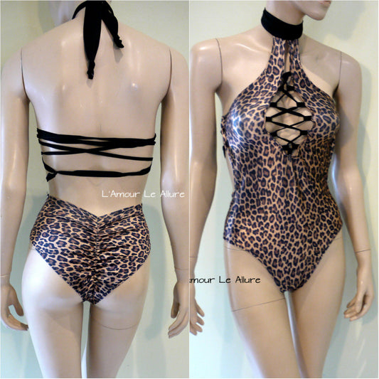 Leopard Black Gold Jumper Monokini Swimsuit Bathing Suit Dance Leotard