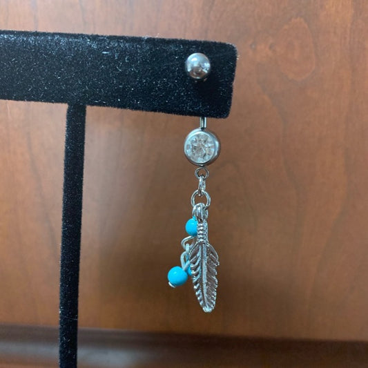 Turquoise Stone Feather Belly Button Ring Navel Body Piercing Gift Present